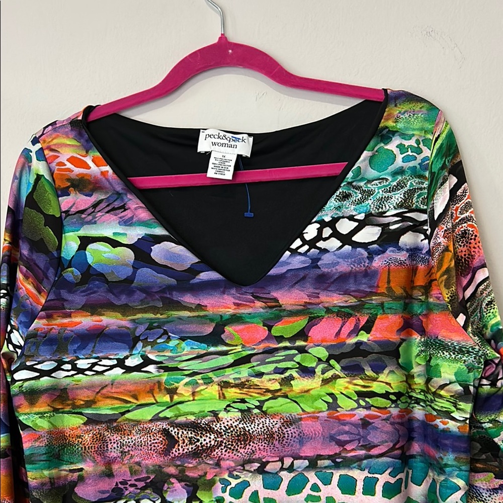 Peck & Peck Multicolor V-Neck Blouse 0035 - Picture 2 of 6